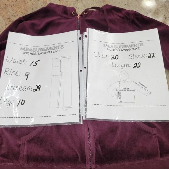 NY&C Velour Sweatsuit Sz M Burgundy Zip Hoodie Wide Leg Pants Set Y2K Athletic - Picture 14 of 14